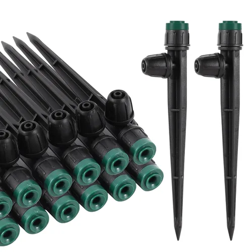 Miniatura 9 de Pulverizadores de emisores de riego por goteo para tubo de 1/4 de pulgada, rociador de flujo de agua ajustable de 360 grados en estaca de flecha