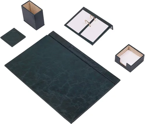 Miniatura 18 de MOOGCO Juego de escritorio de cuero, almohadilla de escritorio, soporte para papel de notas, soporte para bolígrafos, posavasos de cuero, soporte