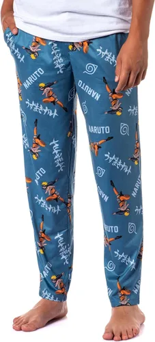 Bioworld Naruto Shippuden Anime Cartoon Mens Blue All Over Print Sleep Pantalones de pijama