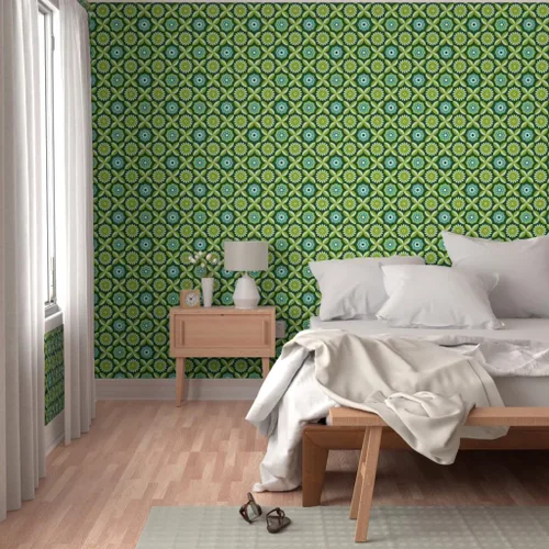 Miniatura 5 de Papel tapiz para despegar y pegar, diseño retro verde con diseño de flores vintage botánicas de los años 70 y 1960 Spoonflower