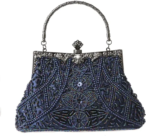 Miniatura 11 de Bolso de mano de estilo vintage con cuentas florales y strass para mujer, con bordado de lentejuelas, bandolera para novia, boda, fiesta