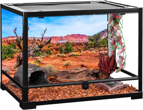 Miniatura 4 de AWERT 24x12 pulgadas Reptil Hábitat Fondo Cielo Azul Oasis Naranja Desierto Terrario Fondo