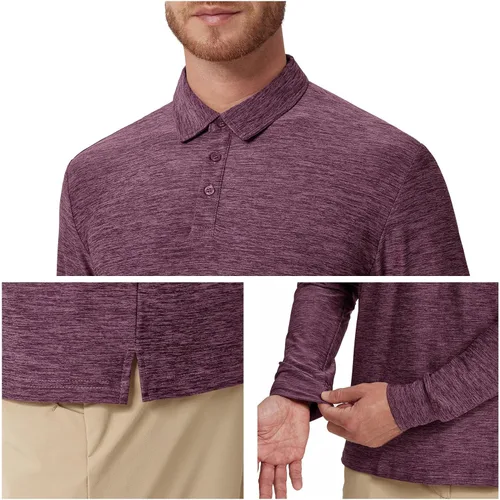 Miniatura 26 de NAVISKIN Camisas polo de manga larga para hombre, camisas de golf con cuello UPF 50 SPF para hombre, secado rápido, absorbe la humedad