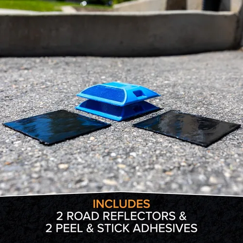 Miniatura 5 de Reflectores de carretera azules para boca de incendios, paquete de 2 + almohadillas adhesivas Marcadores de 4 por 4 pulgadas para pavimento