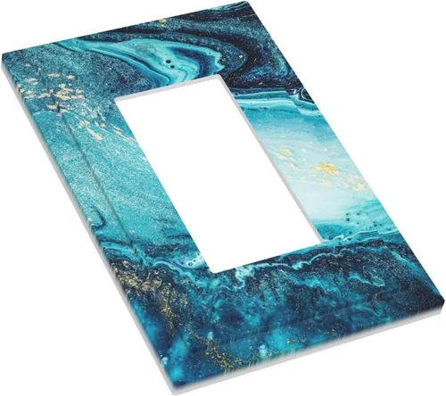 Miniatura 3 de Placa de Pared Abstracta de Mármol Azul con Textura de Piedra Falsa de Pintura Líquida Dorada Interruptor Basculante Individual/Decora de 1 Vía