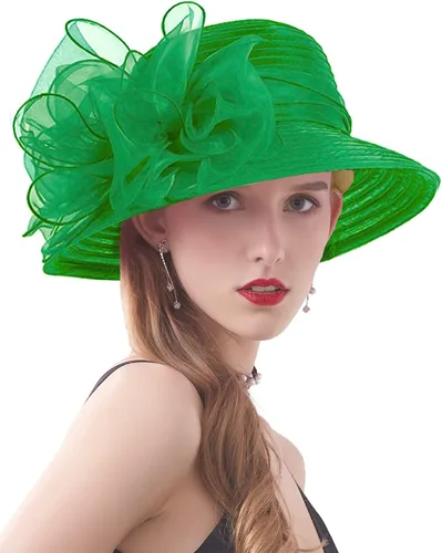 Women's Kentucky Derby Church Dress Hat Wide Brim Leaf Flower Bridal Shower Hat
