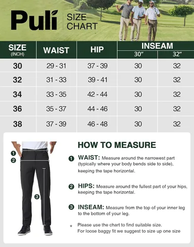 Miniatura 6 de PULI Pantalones de golf para hombre, elásticos, ajustados, casuales, para trabajo, senderismo, pantalones impermeables con bolsillos