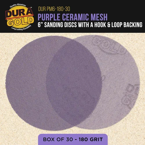 Miniatura 2 de Dura-Gold Discos de lijado de malla de cerámica púrpura de grano 180 de 6 pulgadas, caja de 30 – Papel de lija sin polvo con respaldo de gancho