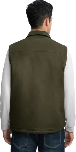 Miniatura 6 de TBMPOY Chaleco de invierno para hombre, casual, forro polar sherpa, con cremallera completa, ligero, chaleco exterior cálido de algodón para viajes