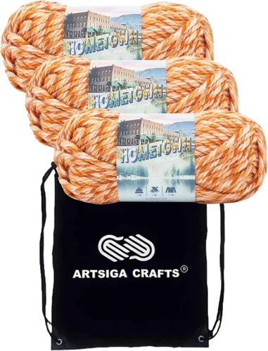 Miniatura 64 de Lion Brand Hometown New York White 135-100 (3 madejas - mismo lote de tinte) #6 S Bulky - Hila acrílica para crochet y tejer con bolsa para proyectos