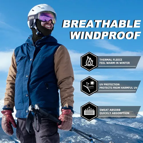 Miniatura 2 de ROCKBROS Pasamontañas para clima frío para hombre, resistente al viento, térmica, bufanda de invierno para mujer, con capucha para ciclismo