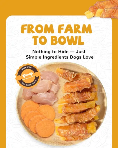 Miniatura 2 de PAWUP Golosinas para Perros Cecina de Pollo Envuelta en Batata Dulce, Ingredientes Naturales con Taurina, Golosinas para Perros Sin Granos, 12.5 oz