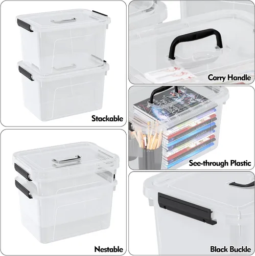 Miniatura 3 de Cajas transparentes de 10 litros con asas, contenedores de plástico para almacenamiento pequeños, juego de 6