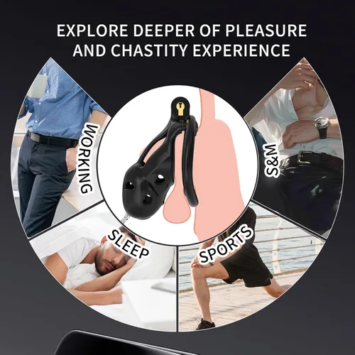 Miniatura 5 de Love 1.0 - Jaula de castidad – Dispositivo de castidad masculina de resina ligera con bloqueo invisible, equipo de bondage para hombres, diseño
