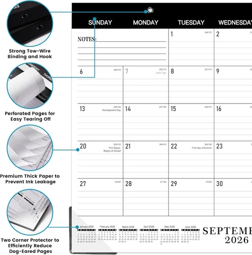 Miniatura 4 de Calendario de escritorio 2026, enero de 2026, diciembre de 2026, calendario de escritorio/pared de 12 meses, 15 x 12 pulgadas, papel grueso