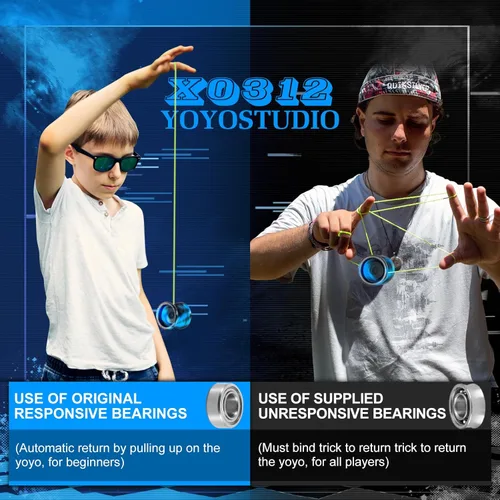 Miniatura 4 de YOYOSTUDIO X0312 Yoyo Profesional de Trucos Responsivo para Niños de 8-12 o Más, Yoyo de Girar con Dedo de Metal para Adultos con Kit de Rodamientos