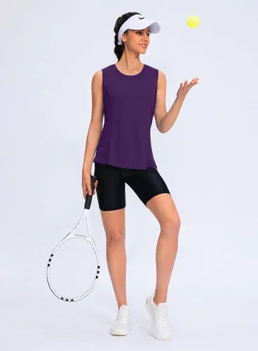 Miniatura 2 de YYV Camisetas de tirantes de entrenamiento para mujeres, ligeras, camisetas sin mangas para mujeres, tops de corte holgado para atletismo, correr