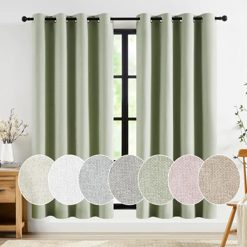 Miniatura 25 de Jubilantex Cortinas opacas plisadas negras de 63 pulgadas, cortinas de lino sintético para dormitorio, sala de estar, casa rural, juego de cortinas