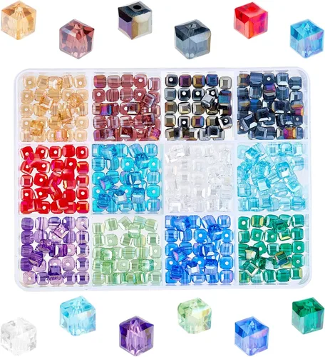 PH PandaHall 360 cuentas de cristal en forma de cubo, 12 colores, cuentas galvanizadas facetadas de 0.236 in, cuentas sueltas para collares, aretes,