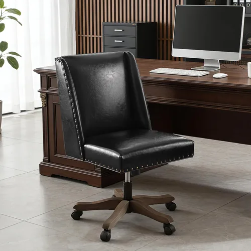 Miniatura 15 de Zihanhome Silla de Oficina para Casa sin Brazos con Patas de Madera, Silla de Escritorio de Oficina Tapizada Ajustable Moderna sin Brazos Silla