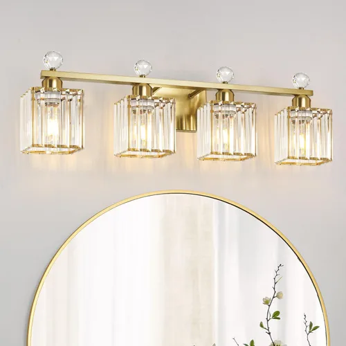 Miniatura 20 de Lxybcce Moderna lámpara de tocador de baño de cristal, 14 pulgadas, 2 luces, accesorios de luz negra sobre el espejo, fácil instalación e