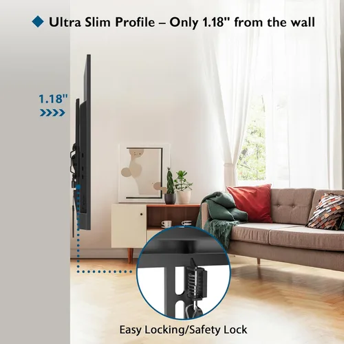 Miniatura 4 de BONTEC Soporte de pared inclinable para televisores de 23 a 60 pulgadas, diseño de perfil bajo, VESA máximo de 15.748 x 15.748 in, soporta hasta 115