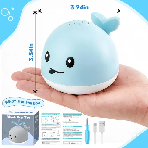 Miniatura 8 de Juguetes de baño para bebés de 1 a 3 años, juguetes de agua de piscina para bebés de 1, 2, 3 años, juguete de baño de ballena, juguete de baño