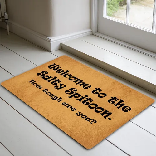 Miniatura 4 de Divertida alfombra antideslizante con texto en inglés "Welcome to The Salty Spitoon How Tough Are You" (How Tough are You Entrance) para interiores