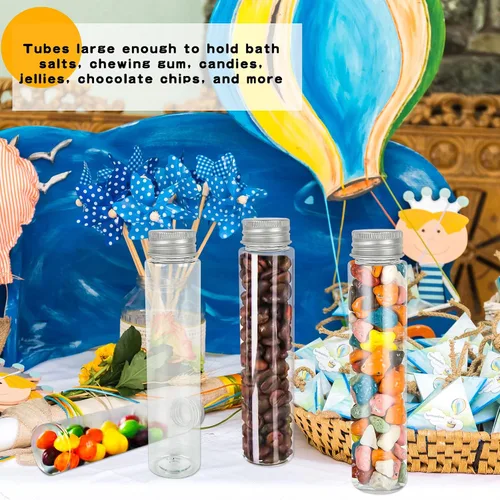 Miniatura 7 de 50 tubos de ensayo de plástico con tapón de rosca, tubos de ensayo transparentes de 3.7 fl oz con tapa, tubo de ensayo transparente de fondo plano