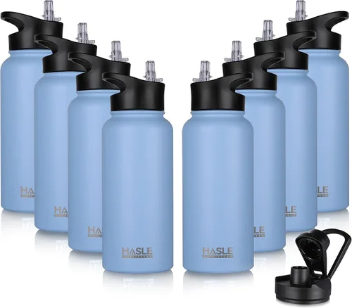 Miniatura 26 de HASLE OUTFITTERS Botella de agua aislada de 22 onzas, botella de agua de acero inoxidable de doble pared, boca ancha con tapa de popote y tapa