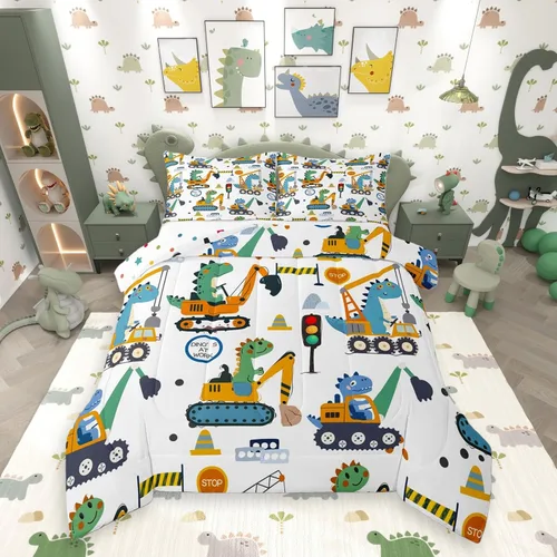 Miniatura 14 de Erosebridal Juego de ropa de cama de tren de dibujos animados para niños y niños, edredón de plumón de vehículos para niños, decoración