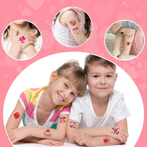 Miniatura 6 de Partywind 204 estilos de purpurina para el día de San Valentín, tatuajes temporales para niños, suministros de fiesta de San Valentín, regalos