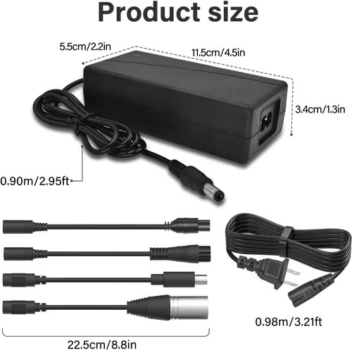 Miniatura 6 de Cargador Scoter de 42 V 2 A, 5 enchufes para batería de litio de 36 V DC 5.5 x 2.1 con conector de 3 clavijas de 0.315 in/0.472 in conector de 3