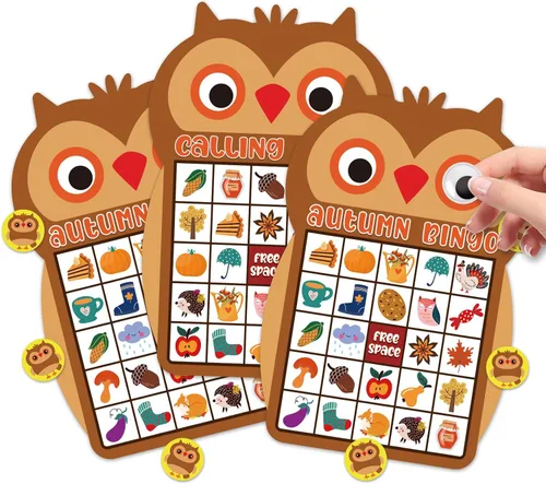 SICOHOME Tarjetas de bingo de otoño para niños, 26 jugadores, juego de bingo de Acción de Gracias para niños y adultos, otoño, Halloween, Acción de