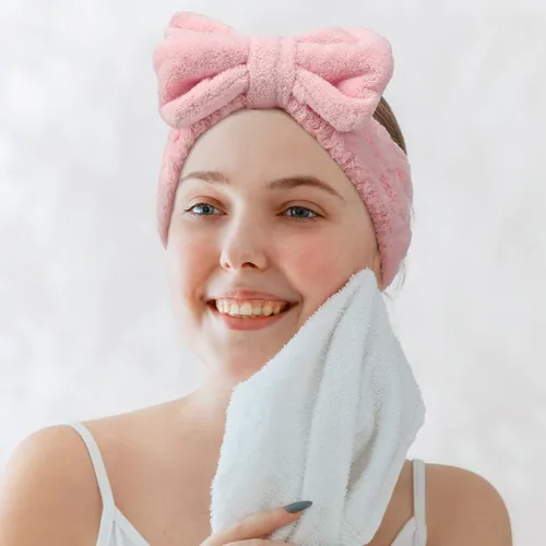Miniatura 7 de Diadema de toalla de 3 piezas para mujer, diadema de maquillaje para lavar la cara, maquillaje spa, diadema de microfibra con moño, diadema de ducha