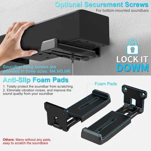 Miniatura 4 de ZUOLACO Soporte de Montaje en Pared para Barra de Sonido para Samsung, Bose, Vizio, LG, Sony, JBL, Sonos y Más Soportes de Barras de Sonido Debajo