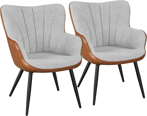 Miniatura 14 de Yaheetech Sillón de piel sintética, silla moderna con patas de metal, cómoda silla tapizada para sala de estar, dormitorio, tocador, marrón, 2 piezas