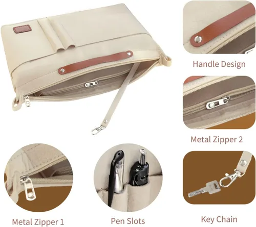 Miniatura 2 de Soyizom Organizador de bolso, organizador de bolsa de inserción para bolsos, organizador de fieltro con cremallera y bolsa de llavero en la bolsa
