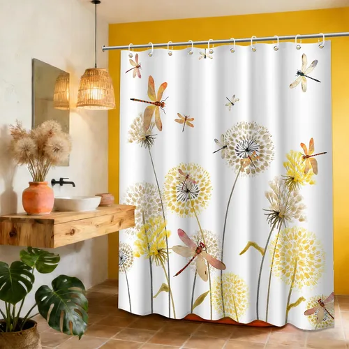 Miniatura 48 de Cortina de ducha floral para primavera y verano, flores silvestres, flores y mariposas, decoración de baño, tela impermeable con ganchos, 70