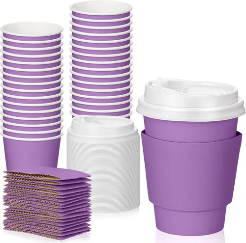 Miniatura 12 de Patelai 48 piezas de tazas de café desechables de 12 onzas con tapas y asas al por mayor, taza de papel aislada para chocolate caliente para bebidas