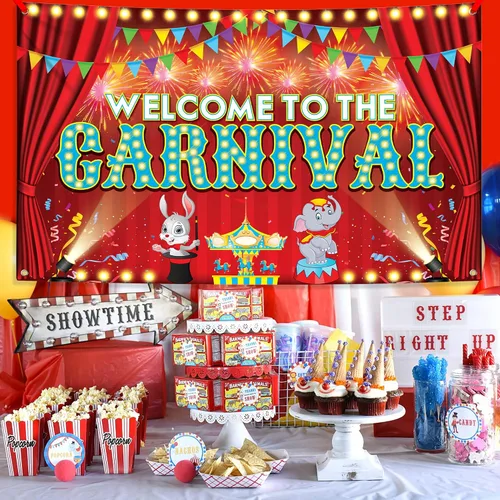Miniatura 6 de KatchOn, Cartel de bienvenida al carnaval – Xtragrande 72 x 44 pulgadas Decoraciones de carnaval, telón de fondo de circo Decoraciones de fiesta