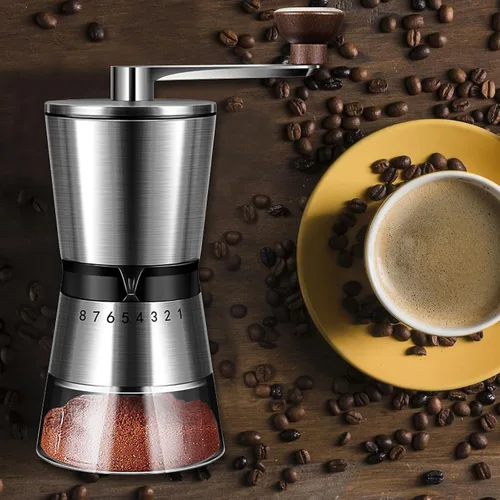 Miniatura 7 de Molinillo de café manual, capacidad de 6.53 oz con rebaba cónica de molienda de cerámica de 1.417 in, ajuste ajustable externo de 8 velocidades