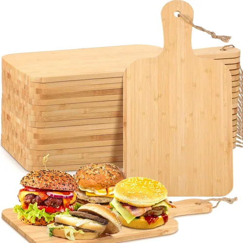 Miniatura 9 de Tanlade 18 tablas de cortar a granel de 15 x 7 pulgadas, tabla de cortar de madera de acacia con mango de madera de charcutería grabado, tablones