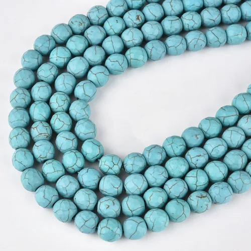 Miniatura 3 de Cuentas redondas de piedra semipreciosa de color turquesa azul facetado de 0.394 pulgadas (0.394 in) para hacer joyas de 15 pulgadas (38-40 unidades)