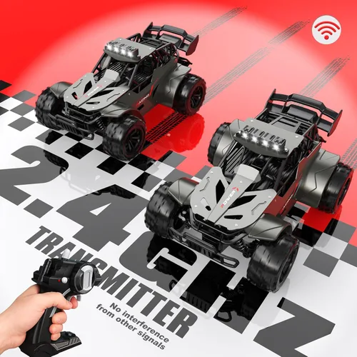 Miniatura 2 de Coche de control remoto de 2.4 GHz, velocidad de carcasa de metal, 20 KM/H, Monster RC Truck con faro LED, dos baterías recargables, 50 minutos