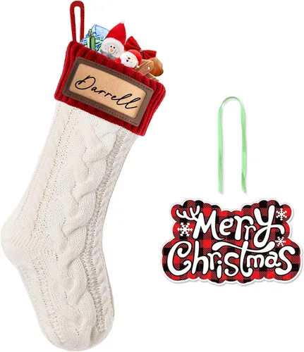 Miniatura 10 de Paquete de 2 medias de Navidad, medias de Navidad familiares grandes de 18 pulgadas, medias de punto de colores mixtos colgantes (2 mezclas)