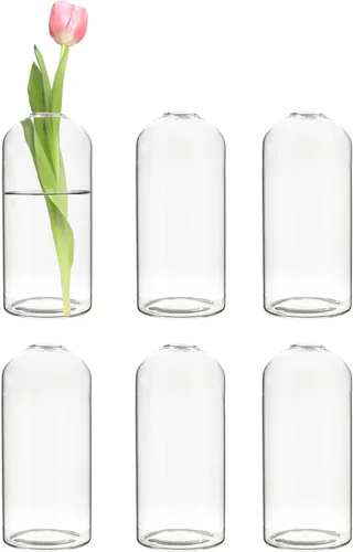 Miniatura 11 de CYS EXCEL Juego de 6 jarrones de cristal pequeños, pequeños jarrones de flores transparentes para centros de mesa de boda, decoración de mesa