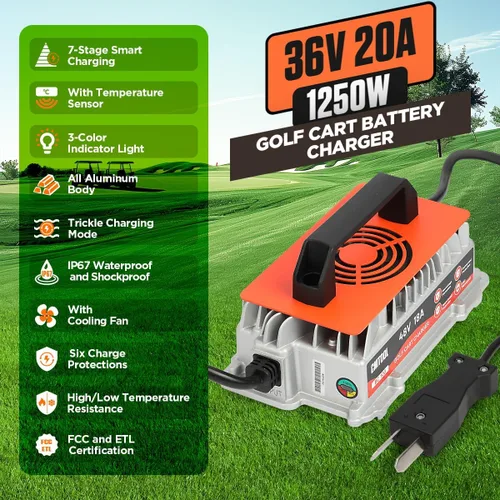 Miniatura 2 de CMTOOL Cargador de batería de carrito de golf de 20 amperios y 36 voltios para EZGO y Yamaha y Club Car, IP67 impermeable, cargador de goteo de 36 V