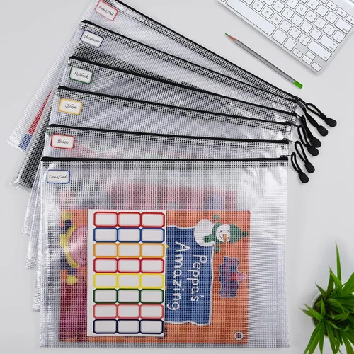 Miniatura 3 de Bolsa de malla con cremallera, 6 bolsas de malla de plástico impermeable con cremallera, bolsa de documentos de tamaño B4, bolsas extra grandes