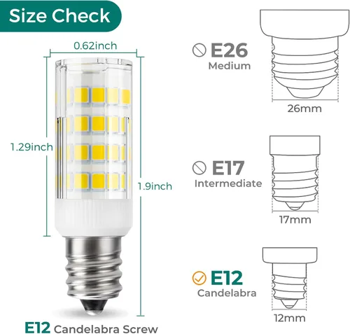 Miniatura 3 de DiCUNO Bombilla LED E12 de 4 W (equivalente a 40 W), luz blanca diurna de 6000 K, no regulables, bombillas de base de vela para ventilador de techo